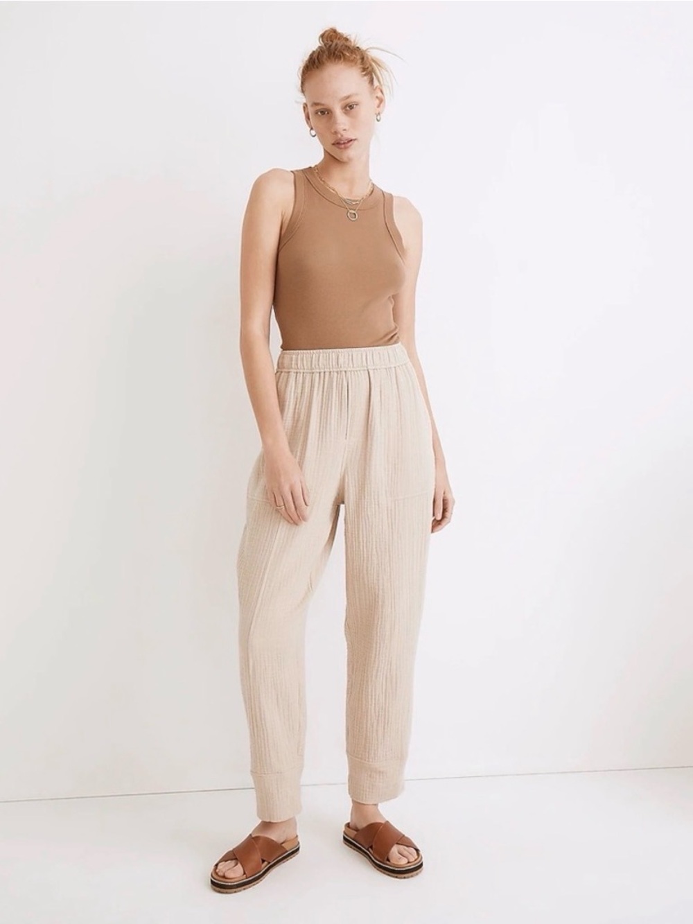 Madewell Lightspun Pull On Gauze Pants in Tan - Size Large